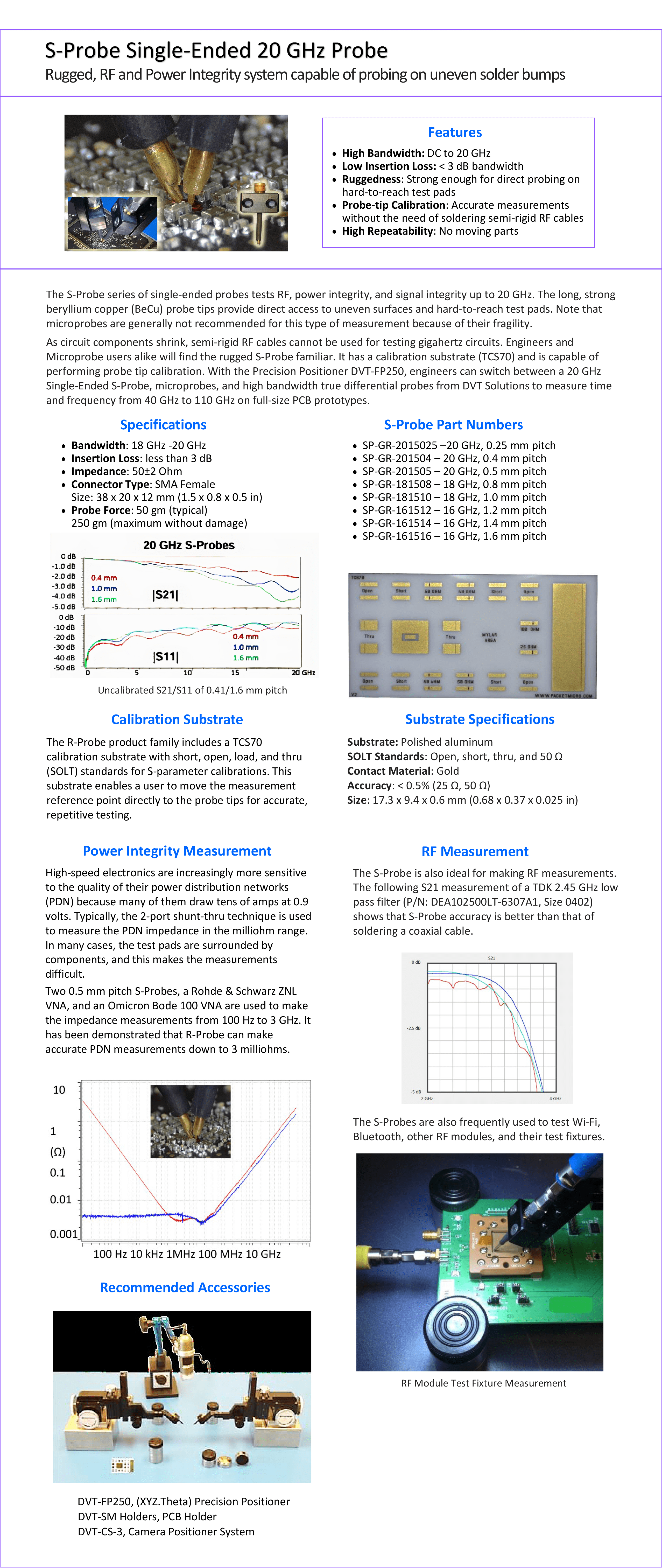 Image of datasheet for the DVT30 S-Probe 20 GHz Single-Ended Probe.